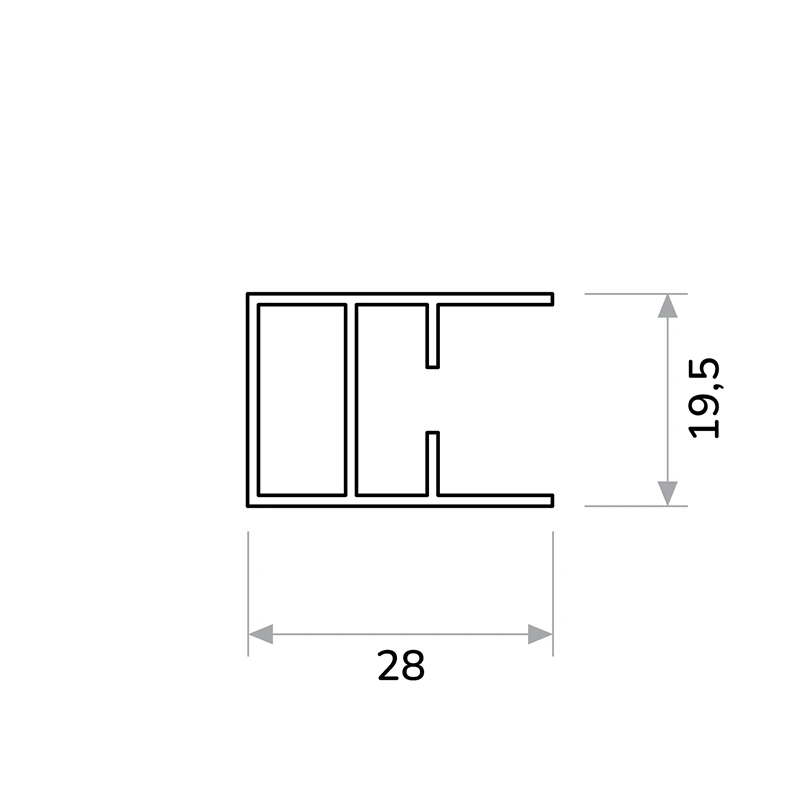 Technický rez rámového profilu pre plisé sieť proti hmyzu s uvedenými rozmermi